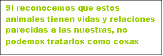 Cuadro de texto: Si reconocemos que estos animales tienen vidas y relaciones parecidas a las nuestras, no podemos tratarlos como cosas